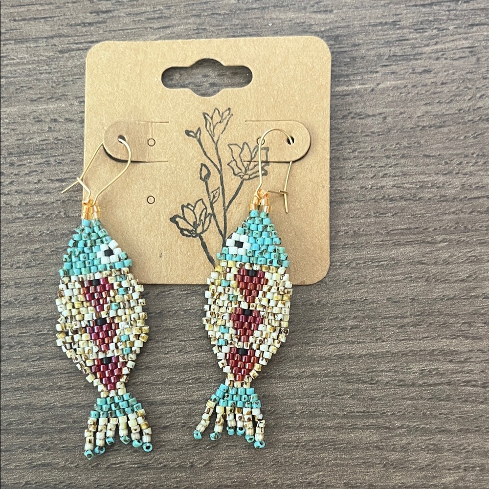 Handcrafted Beaded Fish Earrings - Multicolor